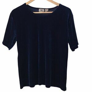 NWB CASUALS Women Blue Short Sleeve Velour Top